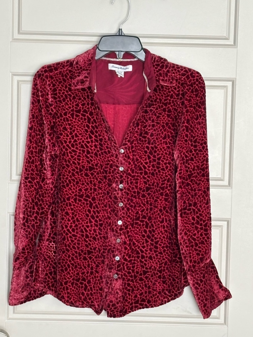 Tommy Bahama Red Velvet Animal-Print Button Front Shirt